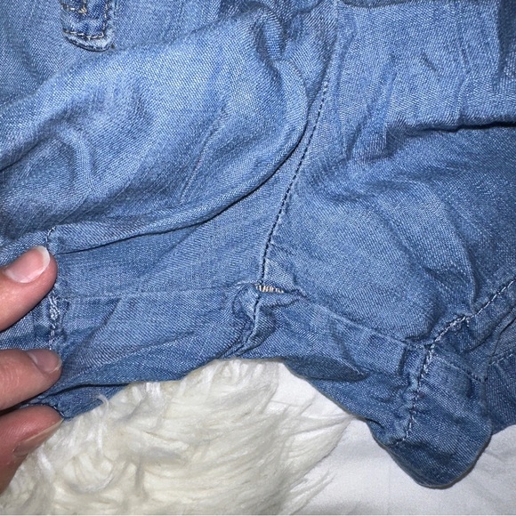 Knox Rose | Paper Bag Tie Elastic High Waisted Chambray Denim Look Shorts - Picture 9 of 15